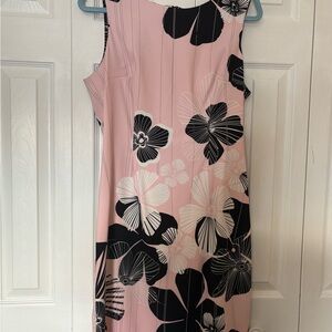Connected Apparel Pink and Black Floral Midi Dress